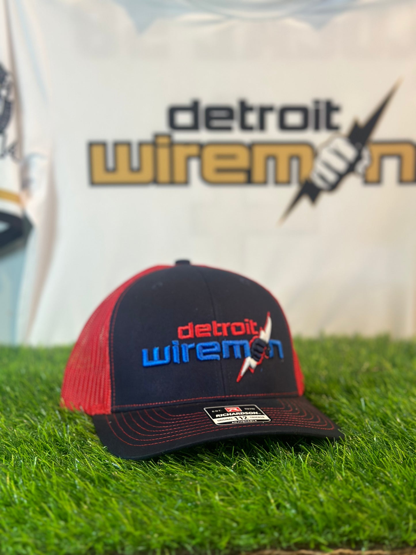 Detroit Wiremen Snapback Hat | Navy + Red Mesh | Richardson 112