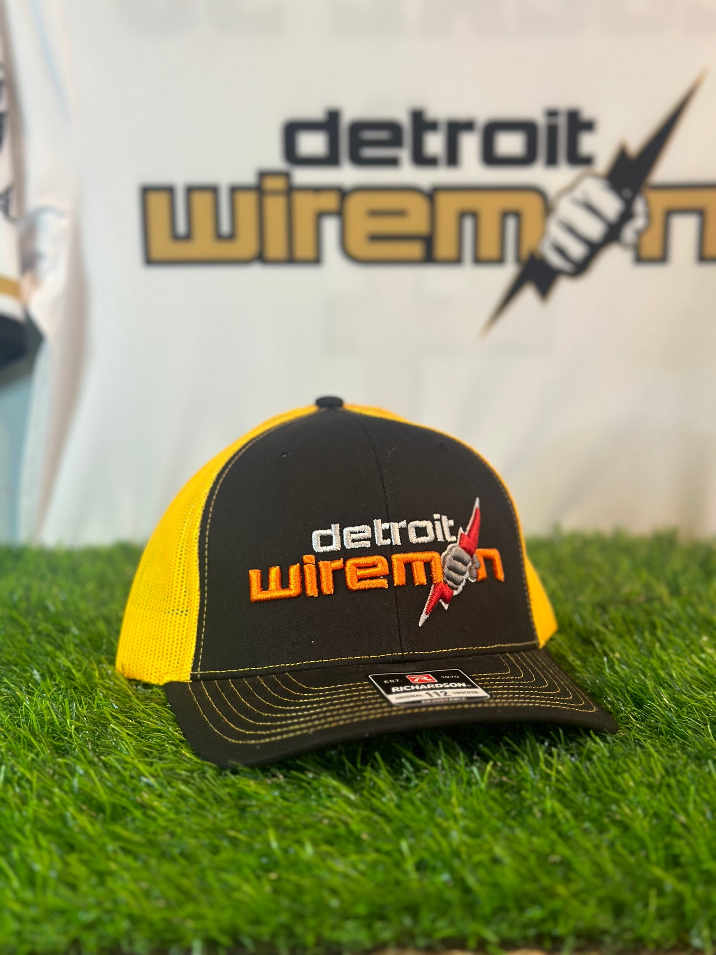 Detroit Wiremen Snapback Hat | Black + Yellow Mesh | Richardson 112