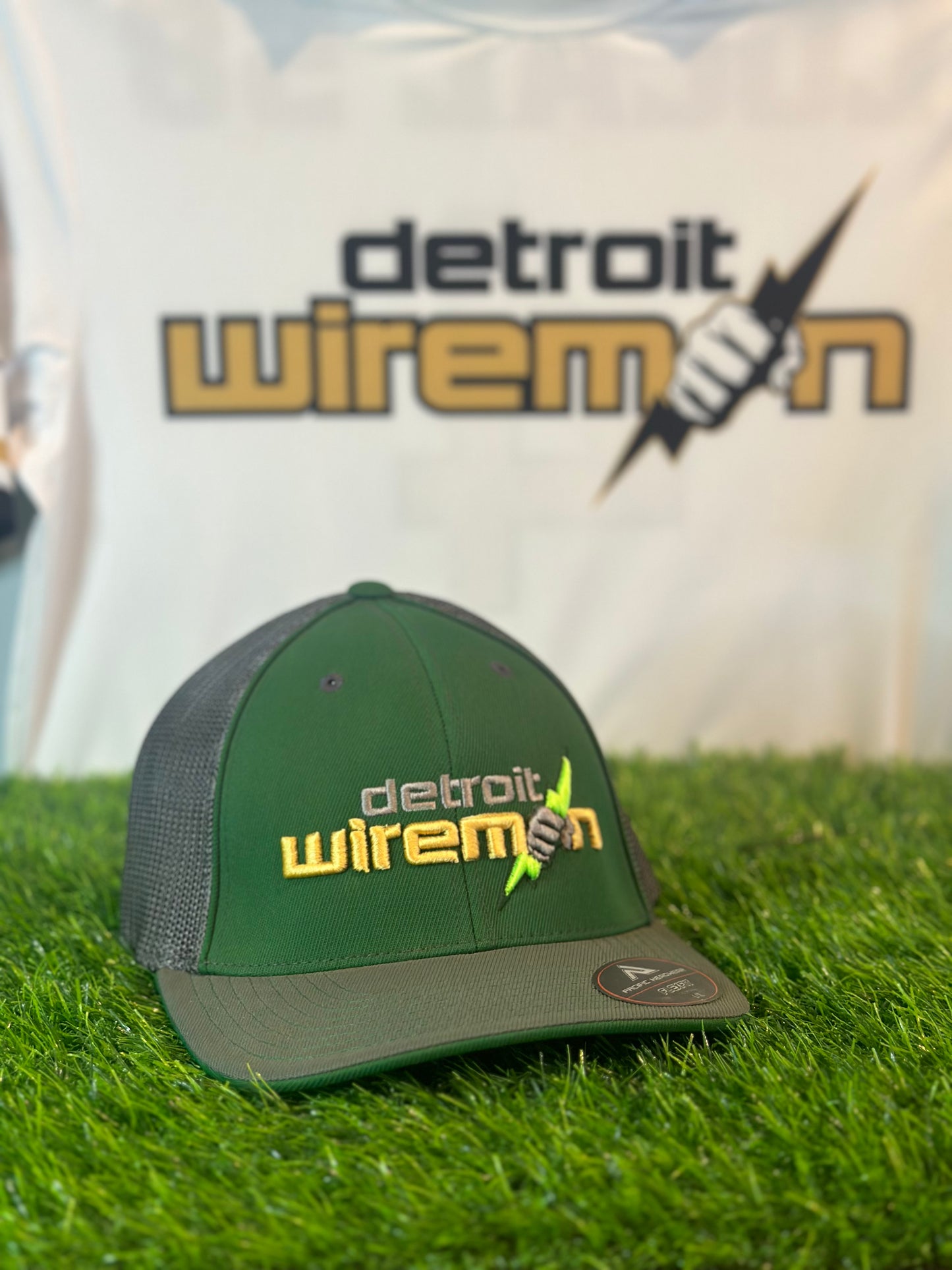 Detroit Wiremen Fitted Hat | Dark Green + Gray Mesh | Pacific Headwear 404M